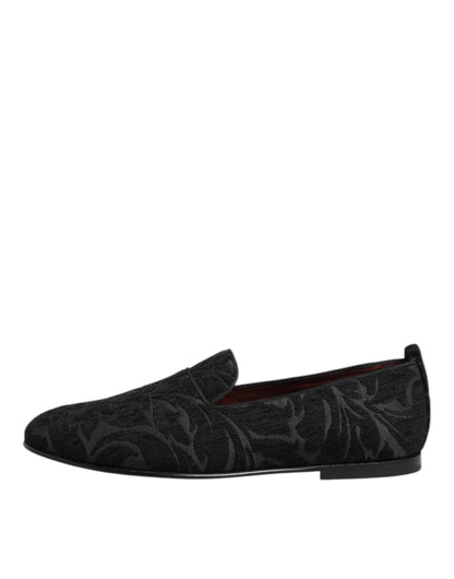 Black Brocade Loafers Slip On Men Dress Shoes