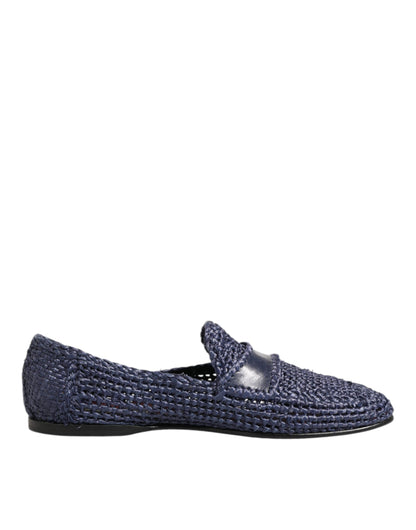 Blue Woven Leather Slip On Loafers Men Shoes