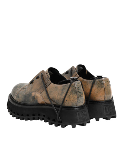 Brown Gray Lace Up Chunky Derby Men Shoes