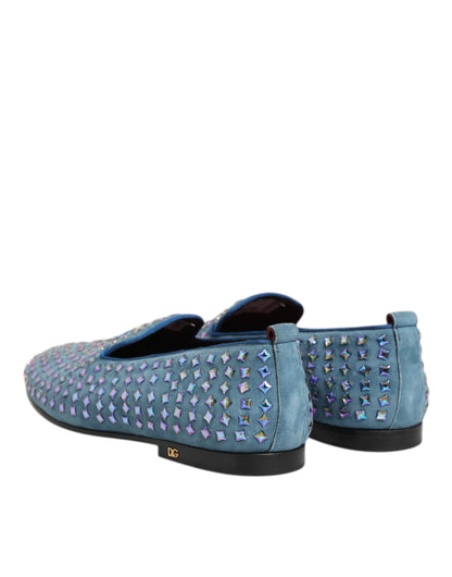 Blue Suede Studded Dress Men Loafers Shoes