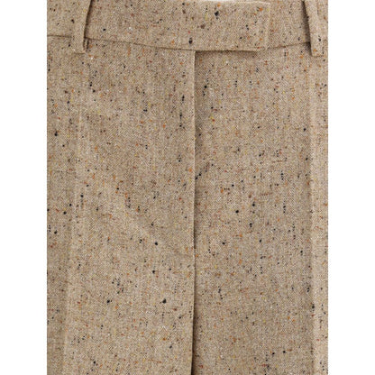 Beige Fleece Wool Casual Pants