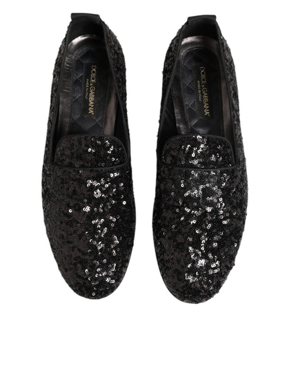 Black Sequined Slip On Loafers Dress Shoes