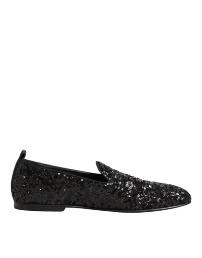 Black Sequined Slip On Loafers Dress Shoes