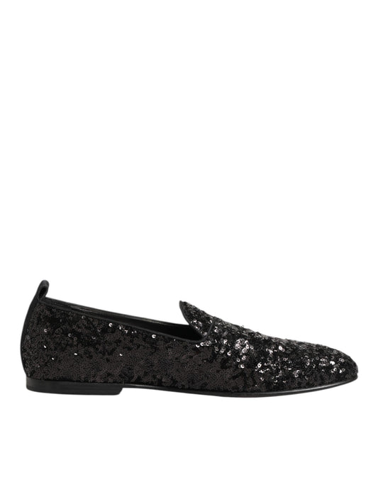 Black Sequined Slip On Loafers Dress Shoes