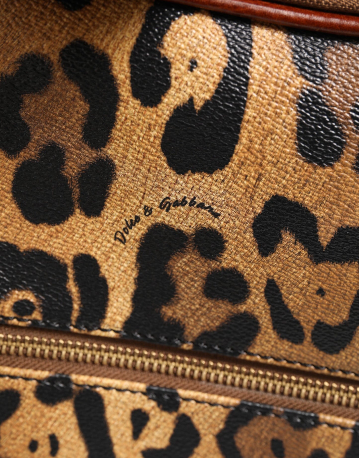 Brown Leopard Print Leather Trolley Travel Wheel Suitcase Bag