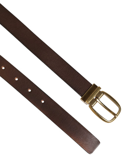 Brown Classic Gold Metal Logo Buckle Men Belt
