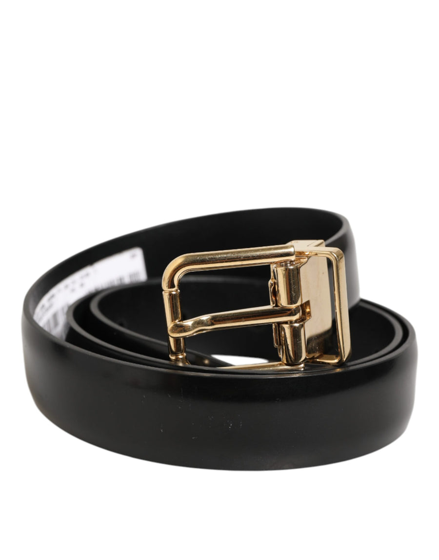 Black Classic Leather Gold-Tone Buckle Belt