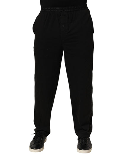Black Cotton Blend Logo Waistband Trouser Pants