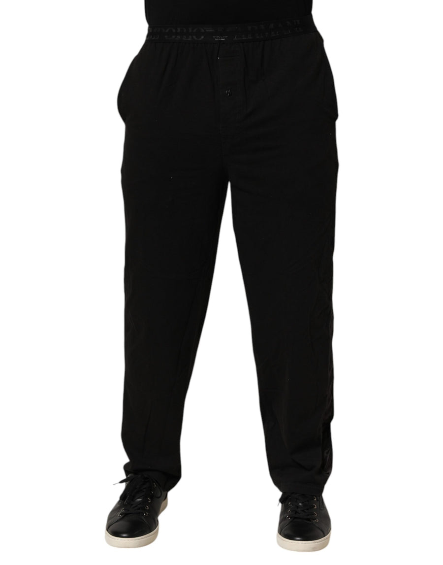 Black Cotton Blend Logo Waistband Trouser Pants