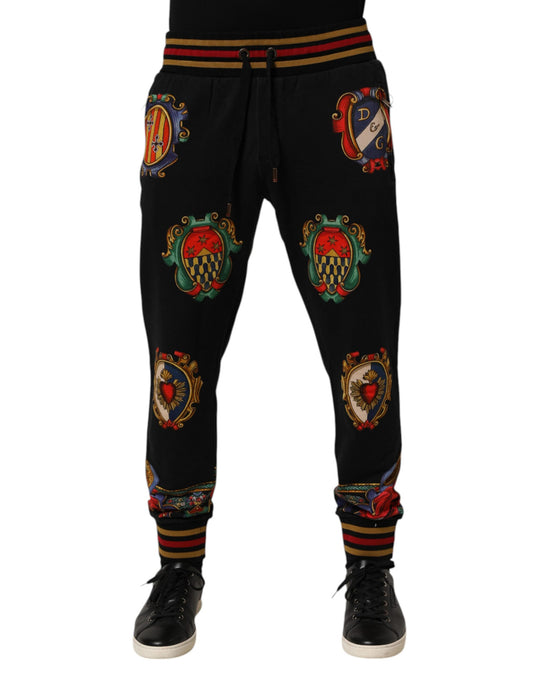 Black Baroque Crest Logo Men Trackpants Pants
