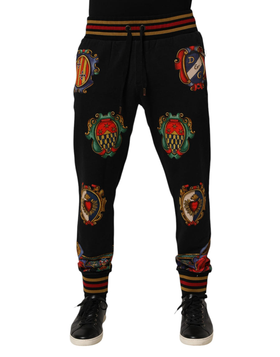 Black Baroque Crest Logo Men Trackpants Pants