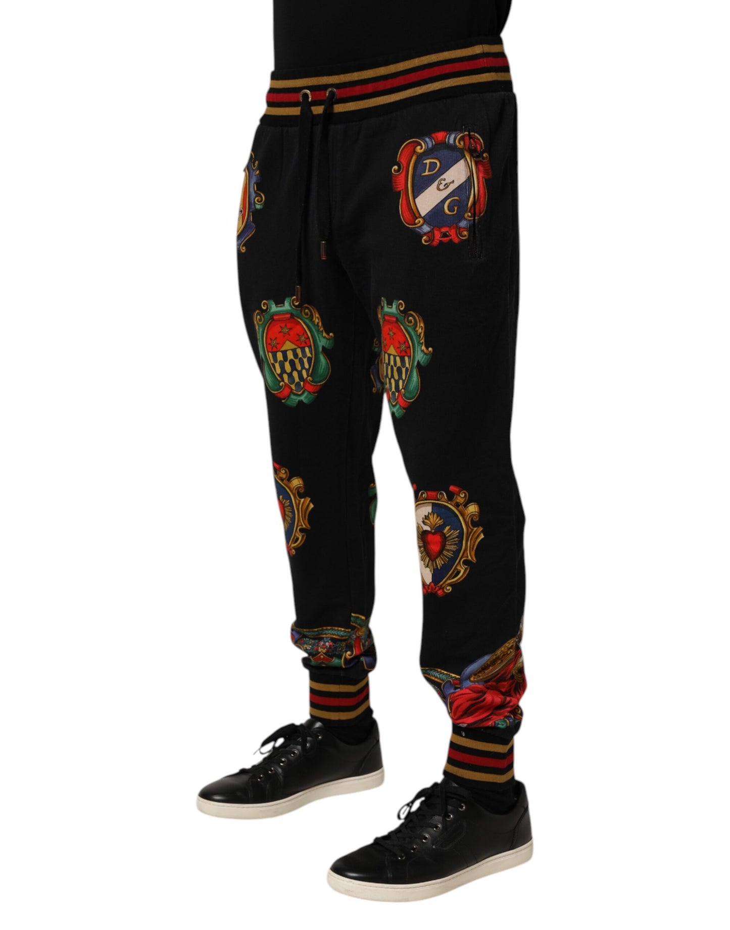 Black Baroque Crest Logo Men Trackpants Pants