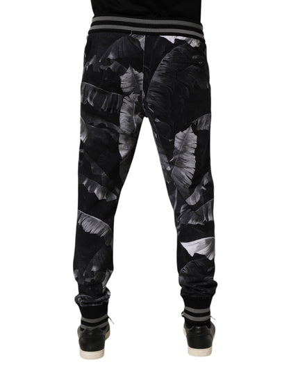 Black Banana Leaf Cotton Jogger Trouser Pants