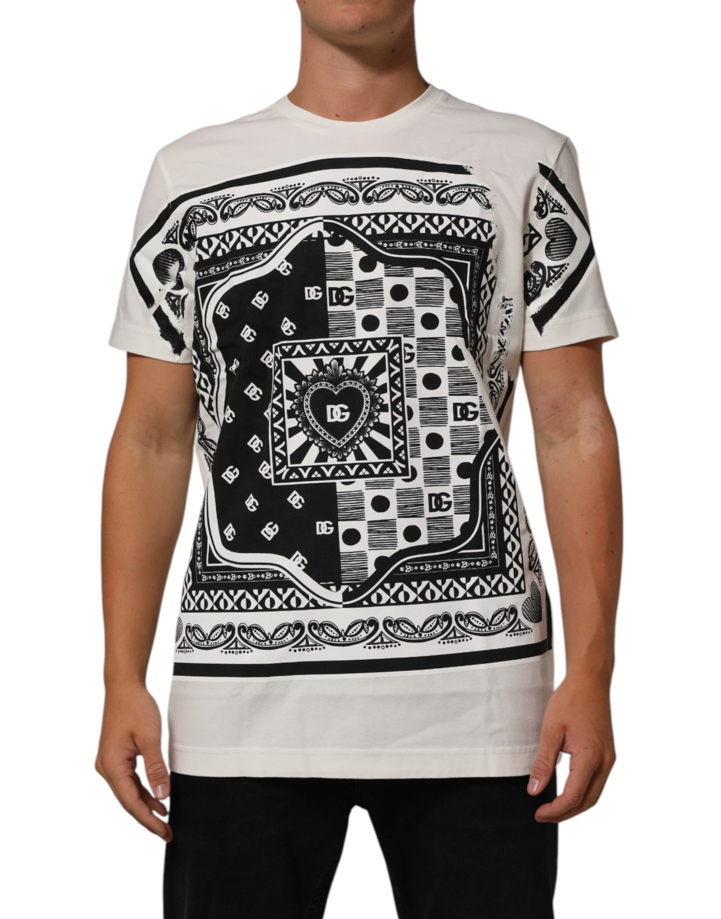 White Cotton Logo Bandana Print Men T-shirt