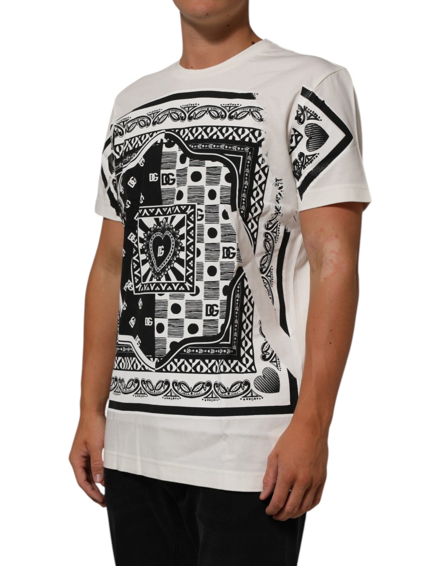 White Cotton Logo Bandana Print Men T-shirt