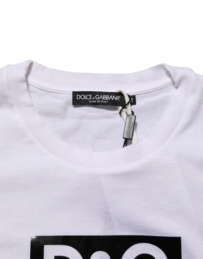 White Logo Print Cotton Crew Neck T-shirt