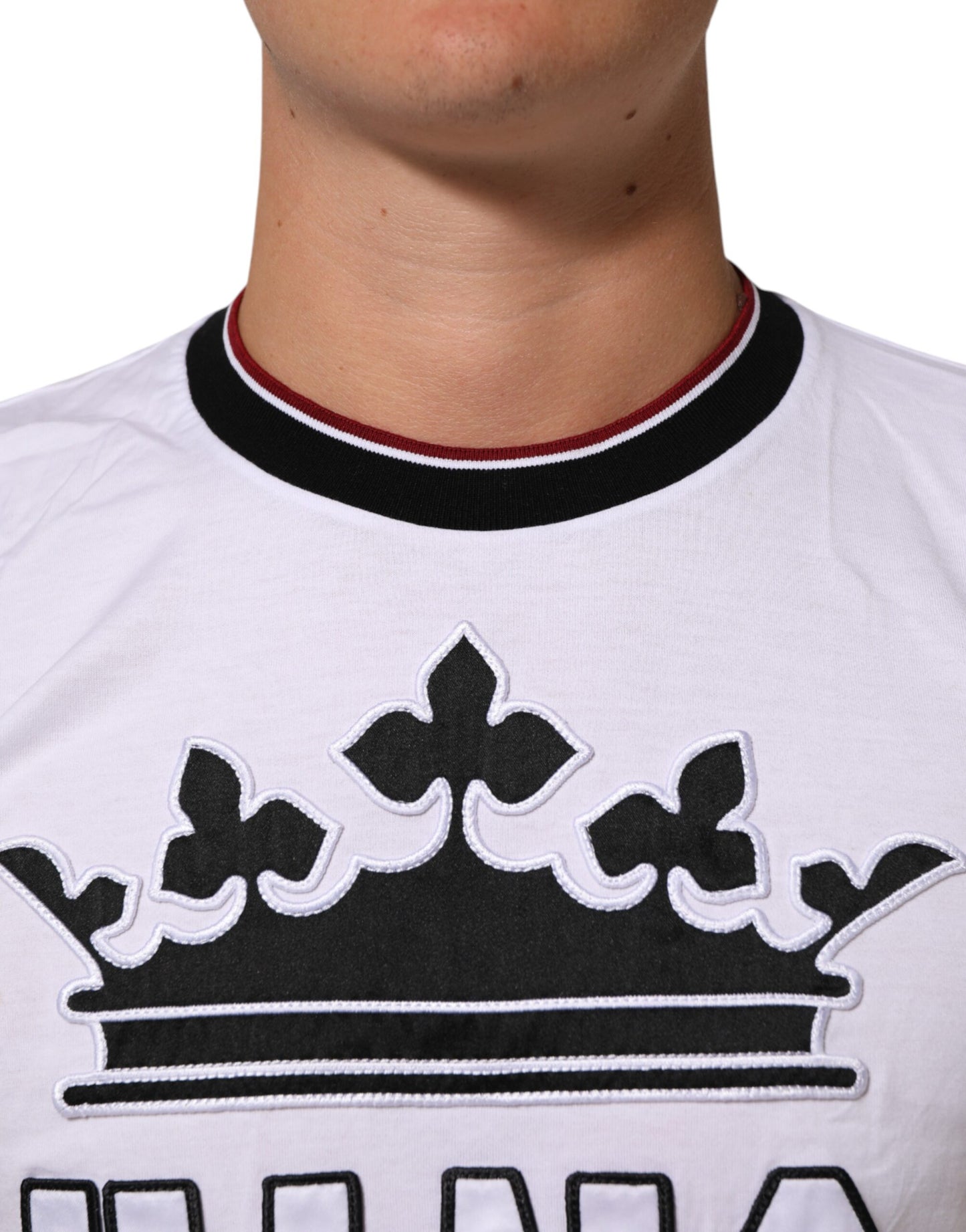 White Cotton Crown King Embroidery T-shirt