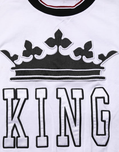 White Cotton Crown King Embroidery T-shirt