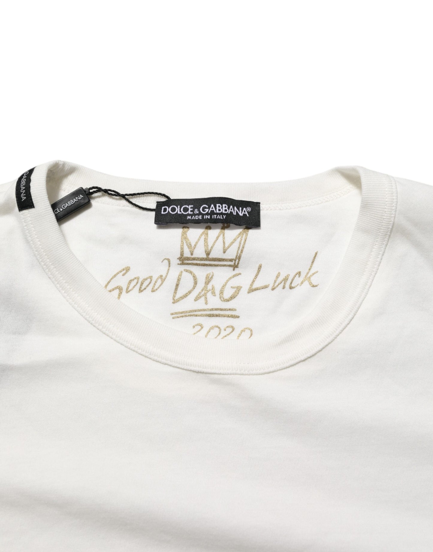 White Cotton Goodluck 2020 Crew Neck T-shirt