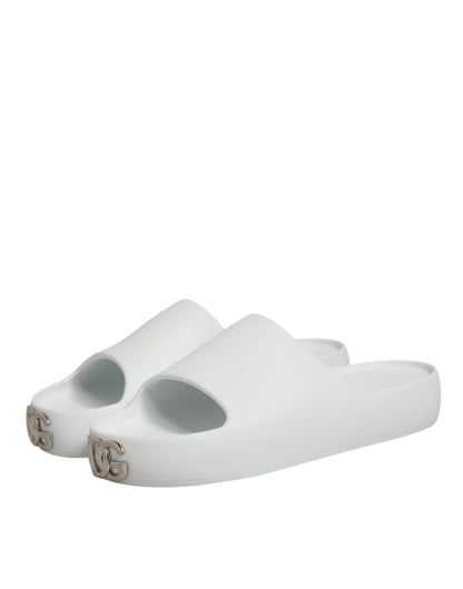 White Logo Slides Sandals Men Beachwear Shoes
