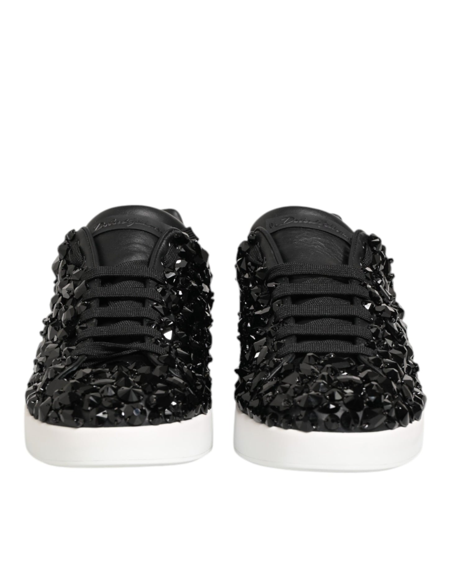 Black Leather Crystal Low Top Sneaker Shoes