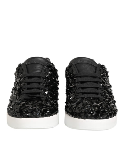 Black Leather Crystal Low Top Sneaker Shoes