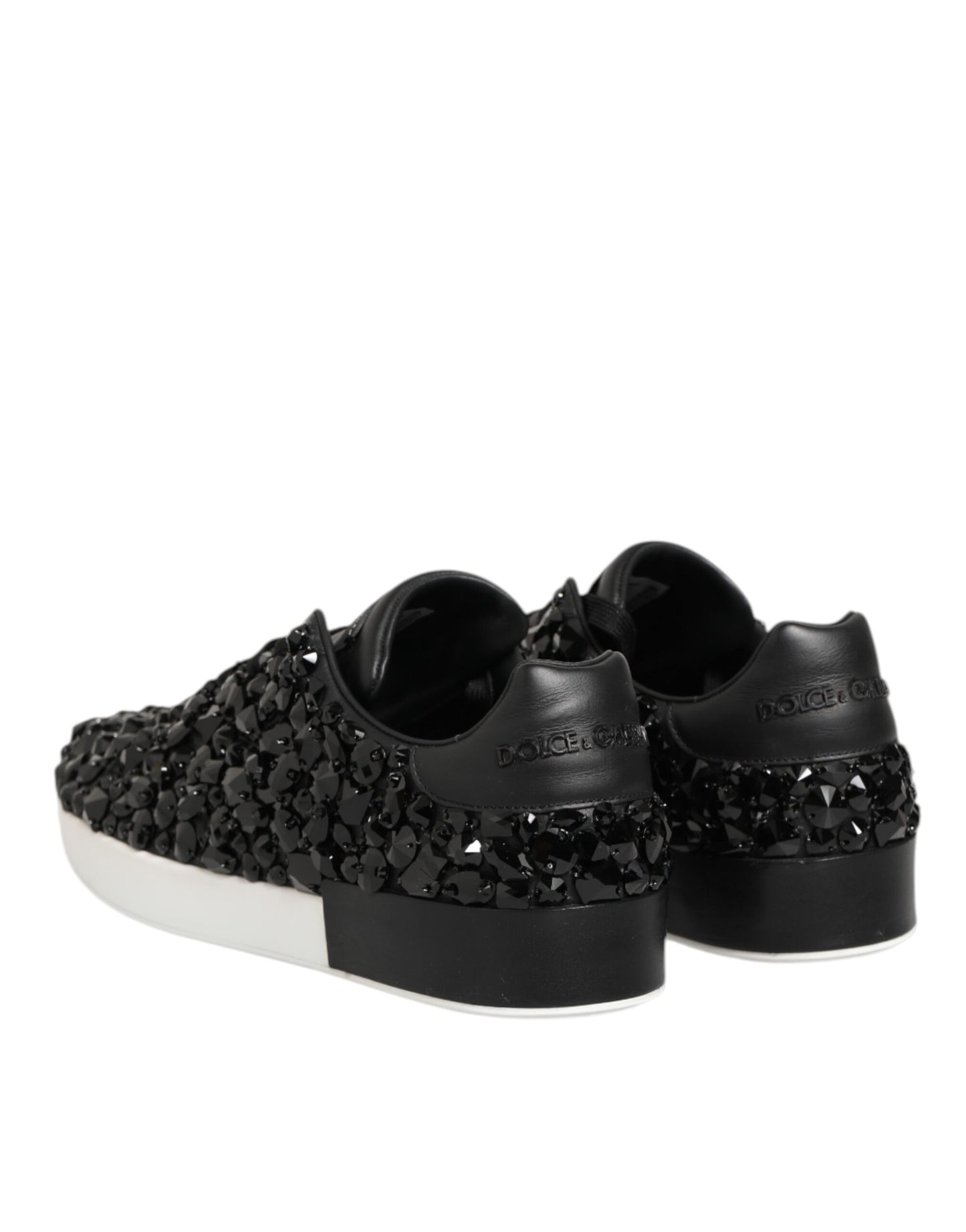 Black Leather Crystal Low Top Sneaker Shoes