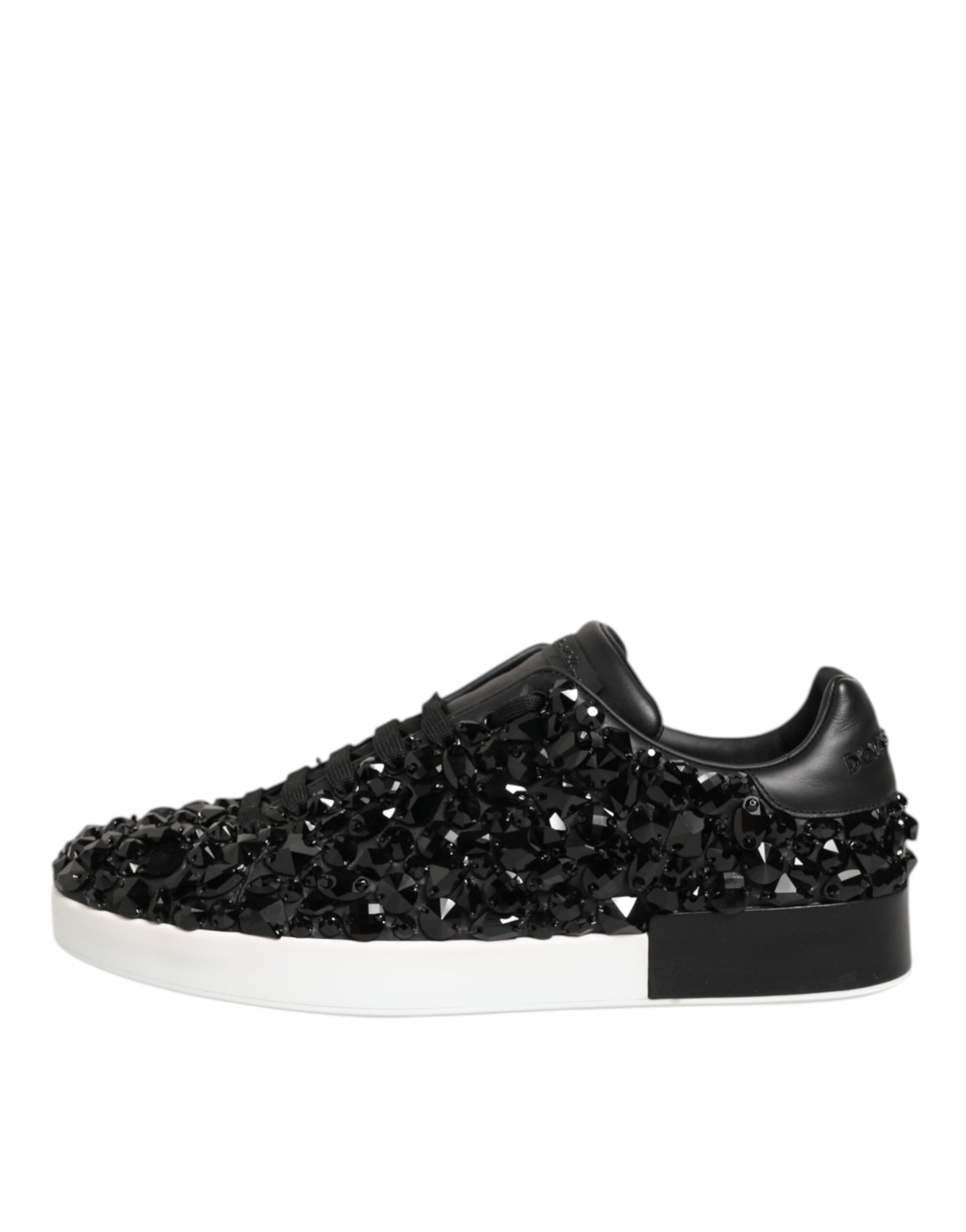 Black Leather Crystal Low Top Sneaker Shoes