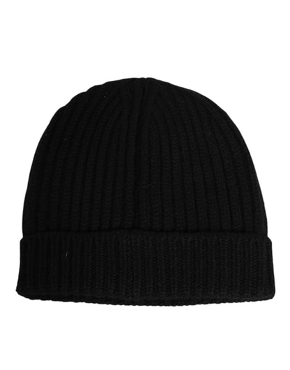 Black Cashmere Knitted Beanie Capello Men One Size Hat