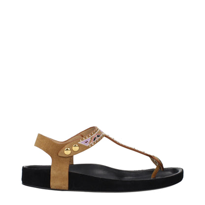 Beige Leather Flip-Flop Sandals