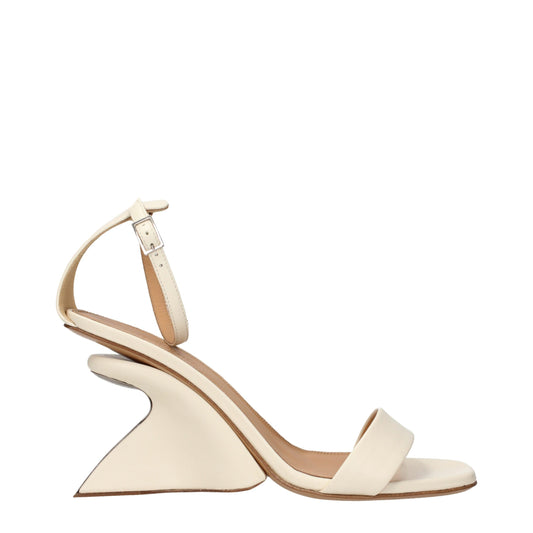 Beige Leather Platform Sandals