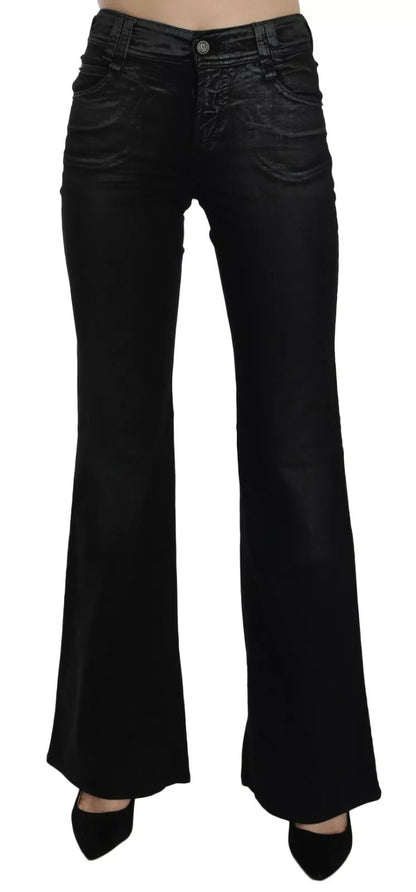 Black Washed High Waist Flared Denim Casual Pants Jeans