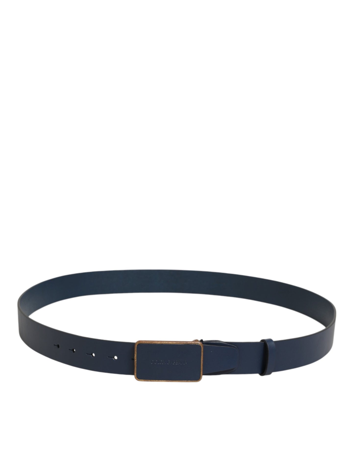 Blue Leather Classic Metal Logo Buckle Belt
