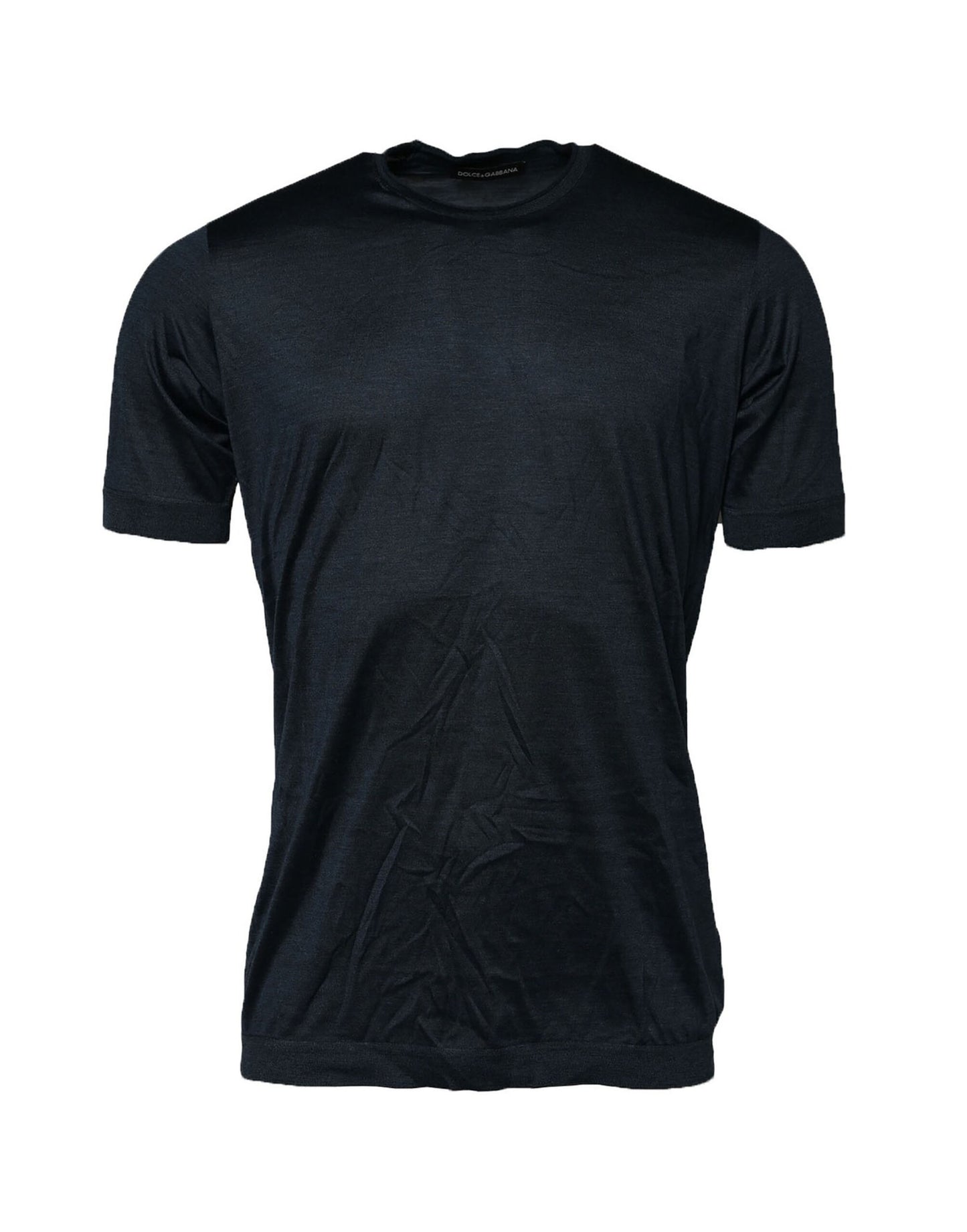 Blue Silk Crew Neck Short Sleeves Men T-Shirt