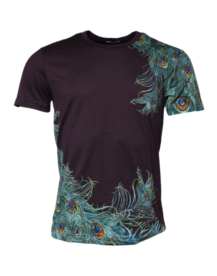 Violet Peacock Feather Men Crew Neck T-Shirt