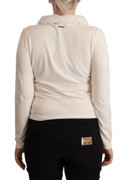 White Viscose Long Sleeves Fur Shearling Blouse