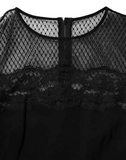 Black Floral Lace Trim Sheath A-line Dress