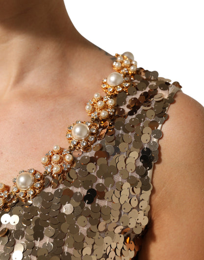 Gold Sequined Nylon A-line Sheath Mini Dress