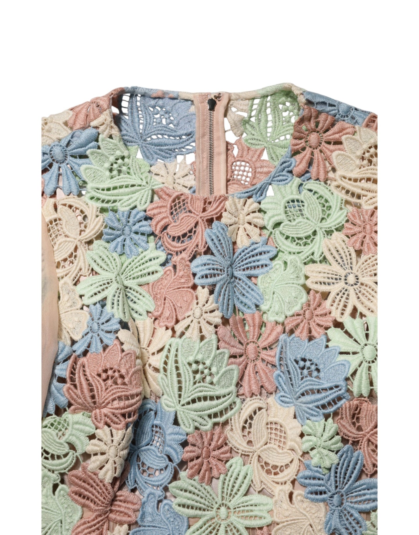 Pink Floral Embroidery Pleated A-line Dress