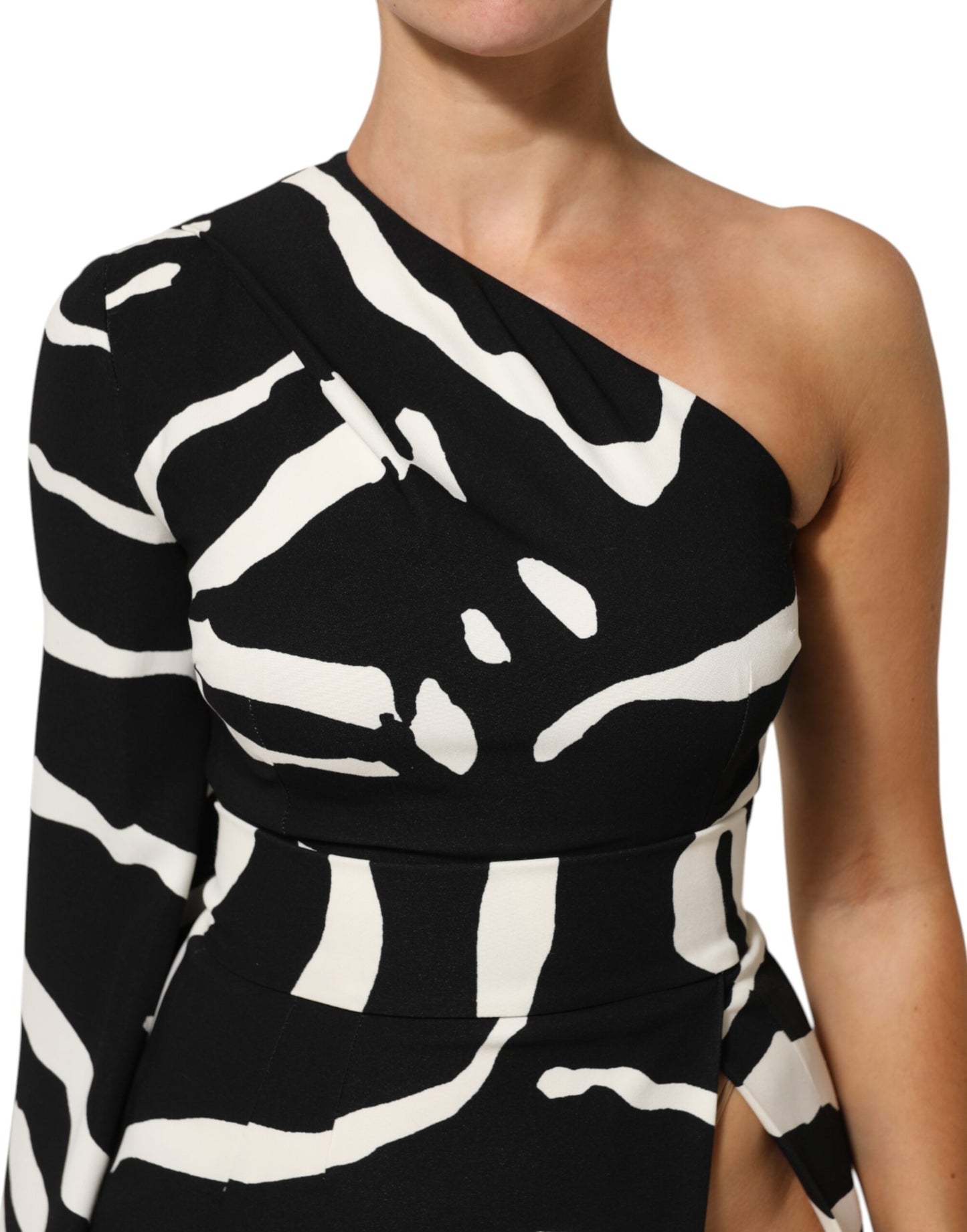 Black White One Shoulder High Slit Mini Dress