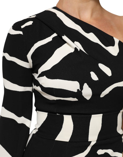 Black White One Shoulder High Slit Mini Dress