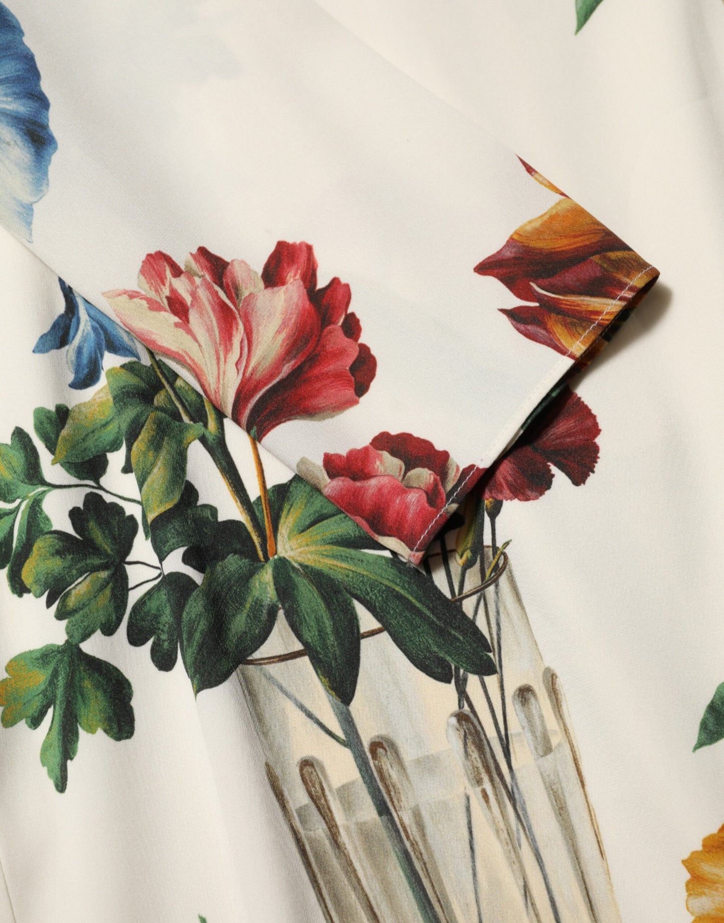 White Flower Vase Silk Sheath Midi Dress