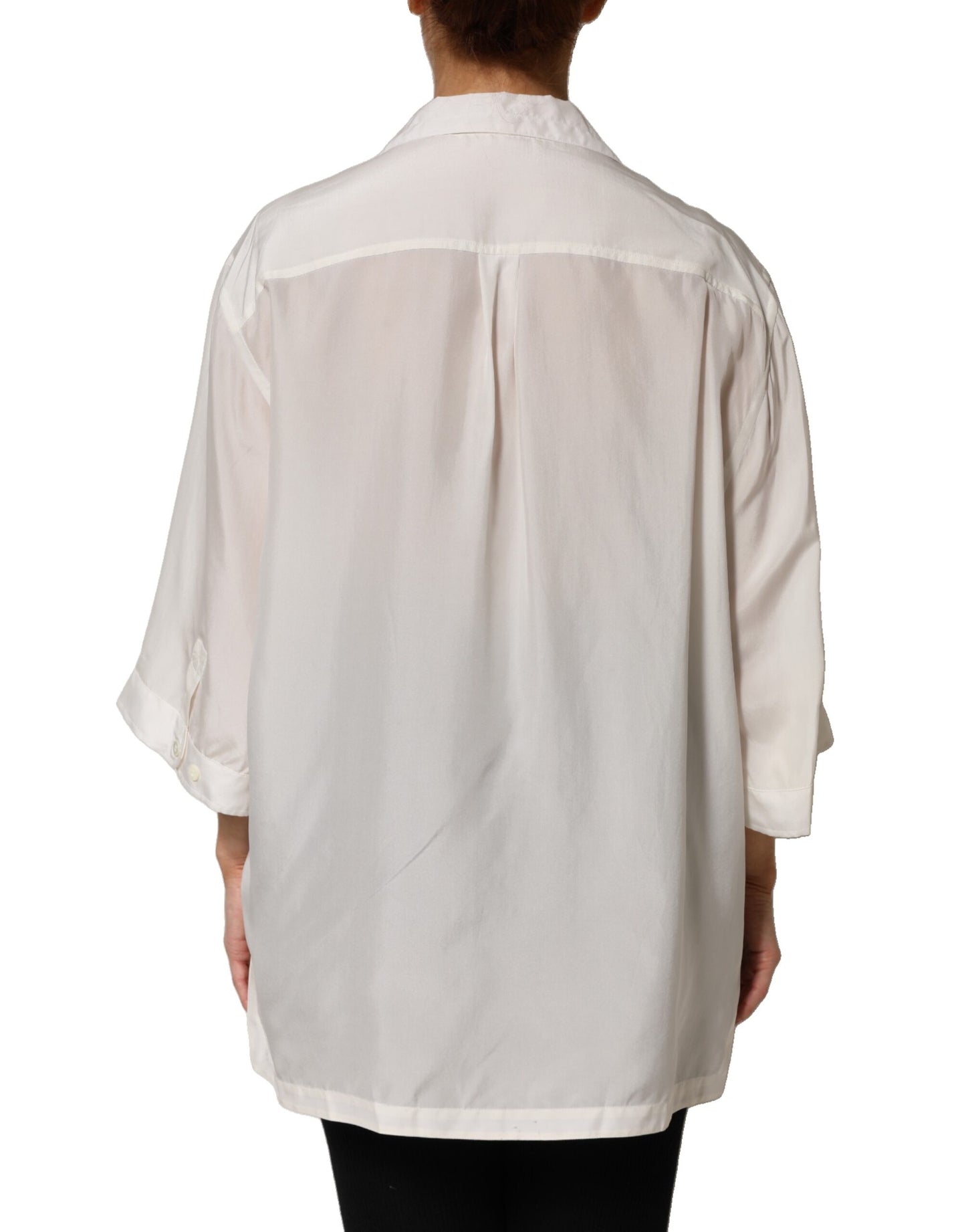 Off White Silk Button Down Polo Shirt Top