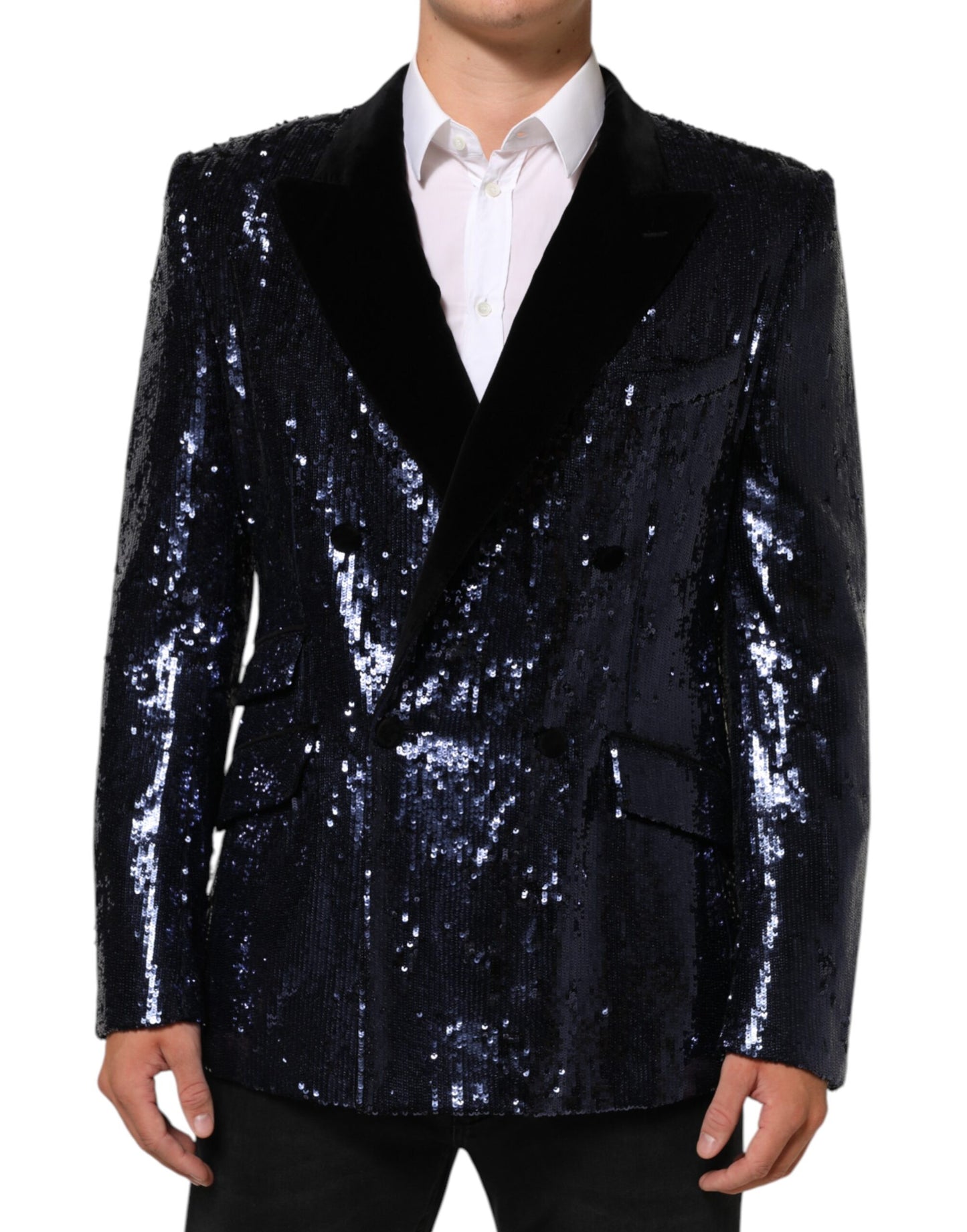 Blue Sequin SICILIA Double Breasted Blazer