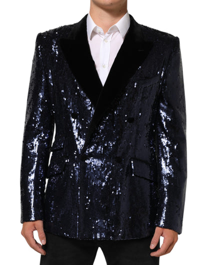 Blue Sequin SICILIA Double Breasted Blazer