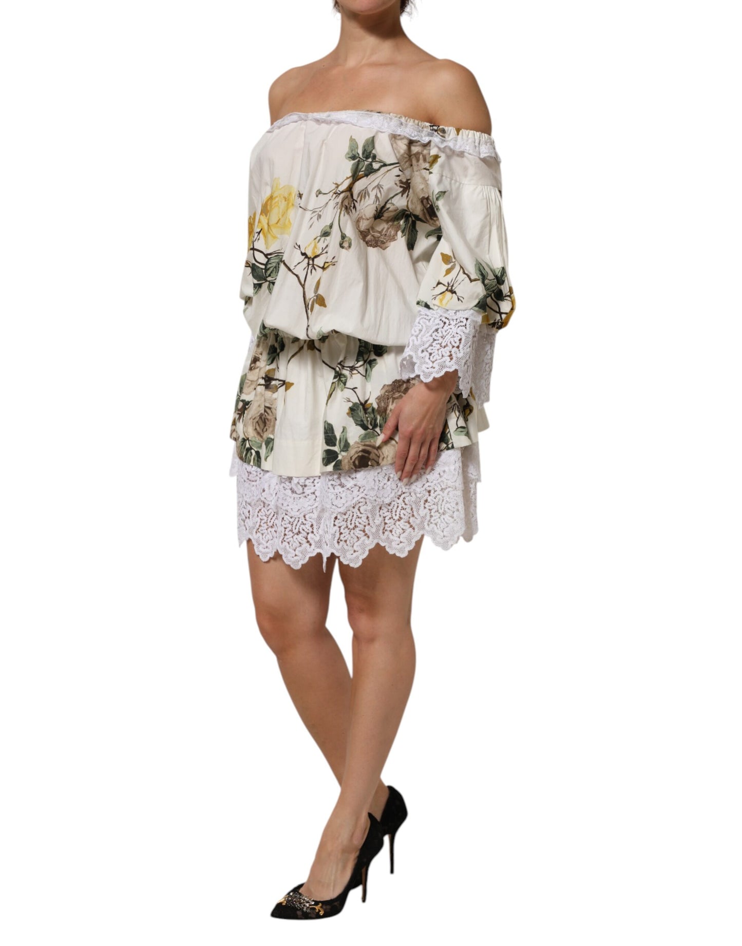 White Floral Lace Off Shoulder Mini Dress