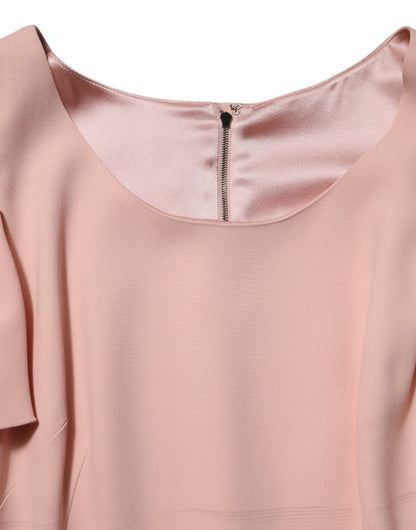 Pink Viscose Short Sleeves Sheath Midi Dress