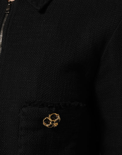 Black Cotton Full Zip Cropped Coat Jacket