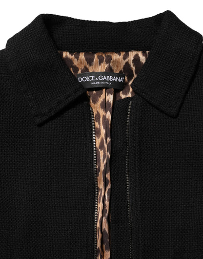 Black Cotton Full Zip Cropped Coat Jacket