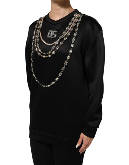 Black Necklace Crystal DG Logo Sweatshirt Sweater